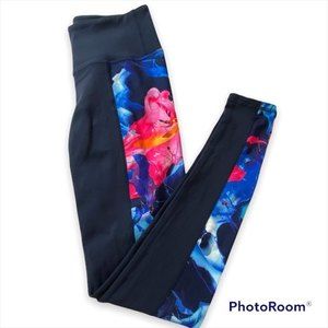 Athleta Superimpose Chaturanga Watercolor Print Navy Blue Leggings XS
